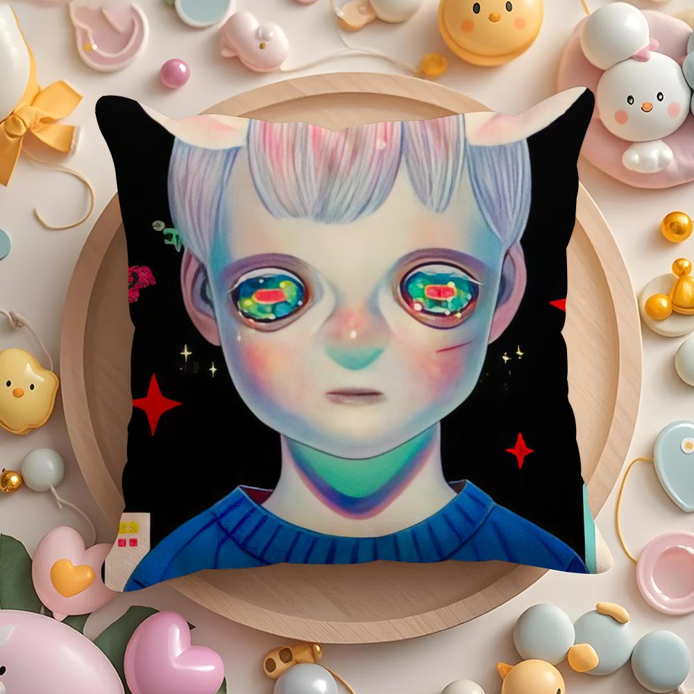H-Hikari Shimoda IllustrationS Cushion Cover Home & Car Multi-Scene Pillow Cover - Reversible, Soft & Durable for Daily Use