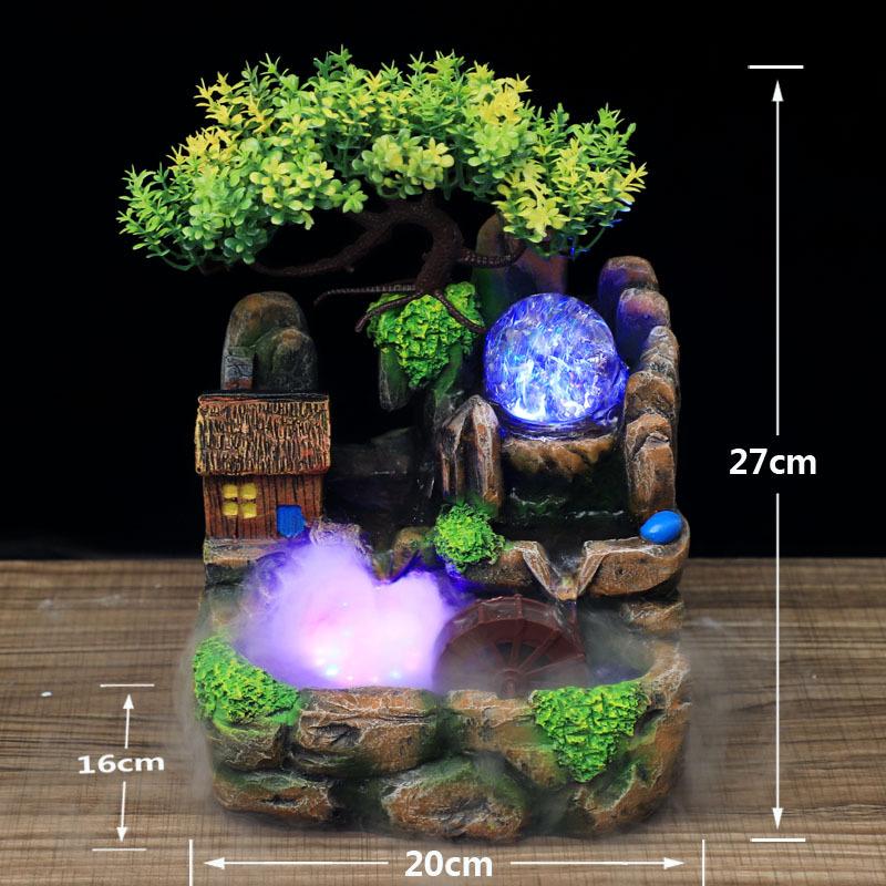 Resin Rockery Flowing Water Fountain Lucky Feng Shui Wheel Office Desktop Ornaments With Nebulizer Home Decoration ZM903
