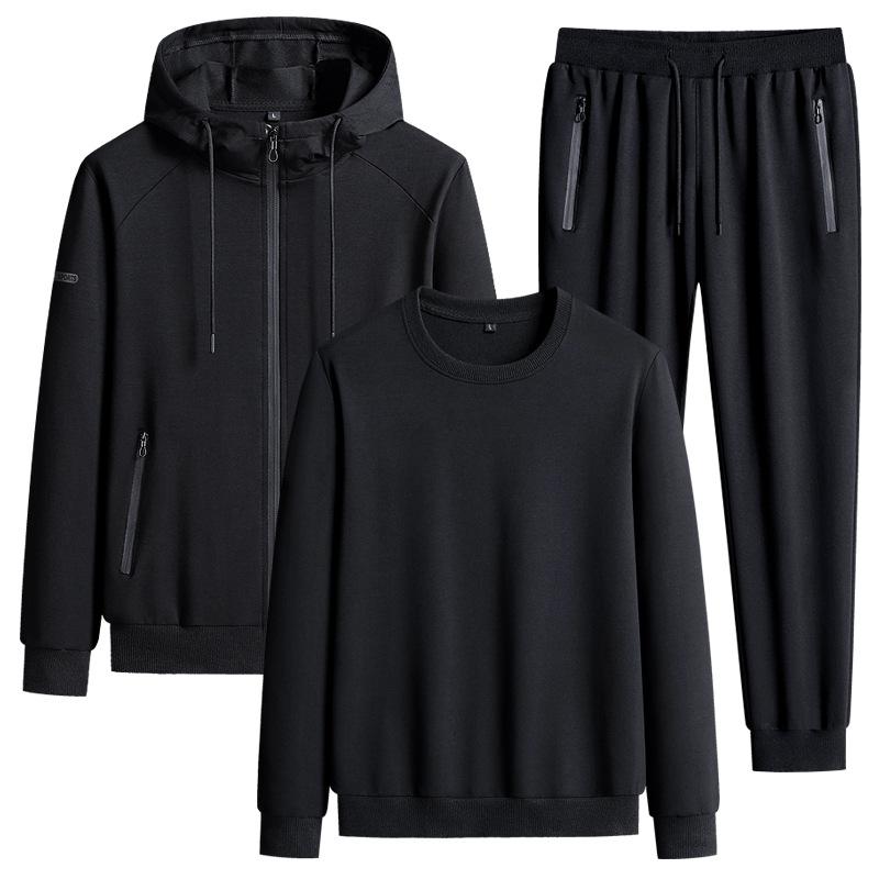 Plüschiger Sportanzug Herren Herbst und Winter Atmungsaktiv Reine Baumwolle Lockere Passform Übergröße Lässig Kapuzenpullover Hose 3-teiliges Set
