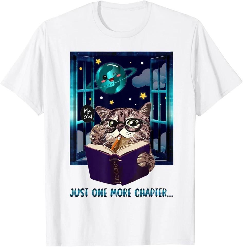 Nerdy Cat With Glasses Just One More Chapter Abibliophobia T-Shirt S
