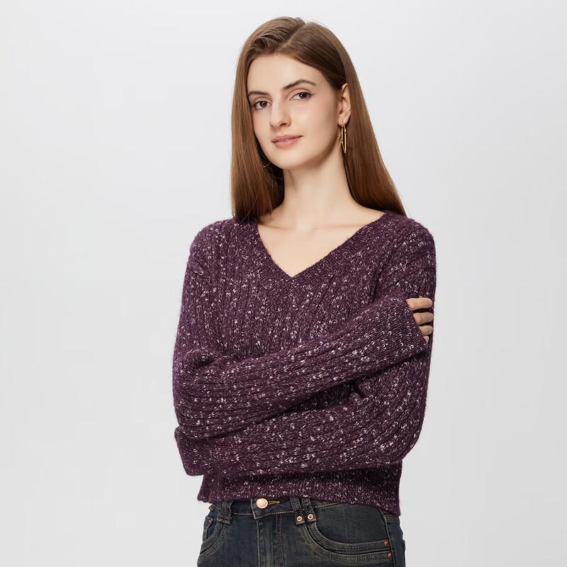 Damen Retro V-Ausschnitt Langarm Stricktop