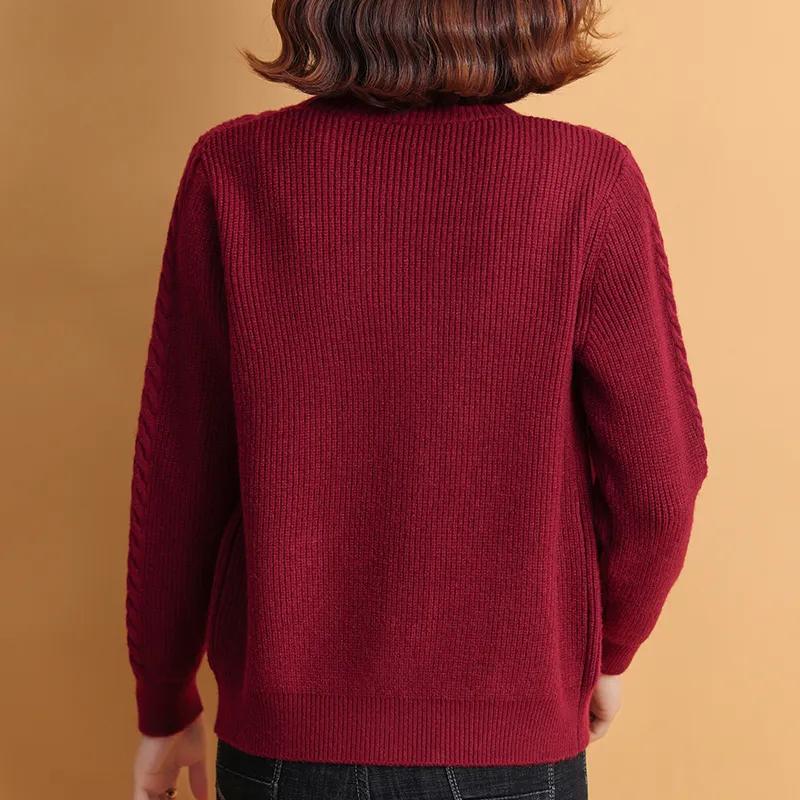 Cardigan Tricotado Decote V Outono Inverno Mulher Simples Manga Longa Torcido Camisolas Mulher Combinação Total Cardigans Abotoamento Simples Senhoras