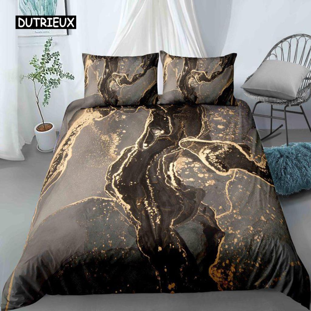 Schicker Marmor-Bettbezug aus Mikrofaser, Mint, Gold, Glitzer, Türkis, Bettwäsche-Set, abstrakt, Aquablau, Bettbezug für Einzelbett, Doppelbett, volle Größe