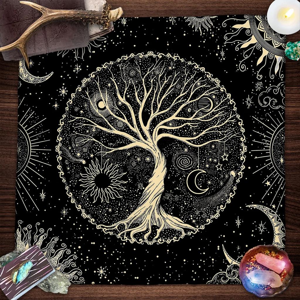 Lebensbaum Tarotkarte Tischdecke Mondphase Pflanzen Tischdecke für Tarot Hexe Wicca Altar Tuch Divination Tuch Kartenunterlage