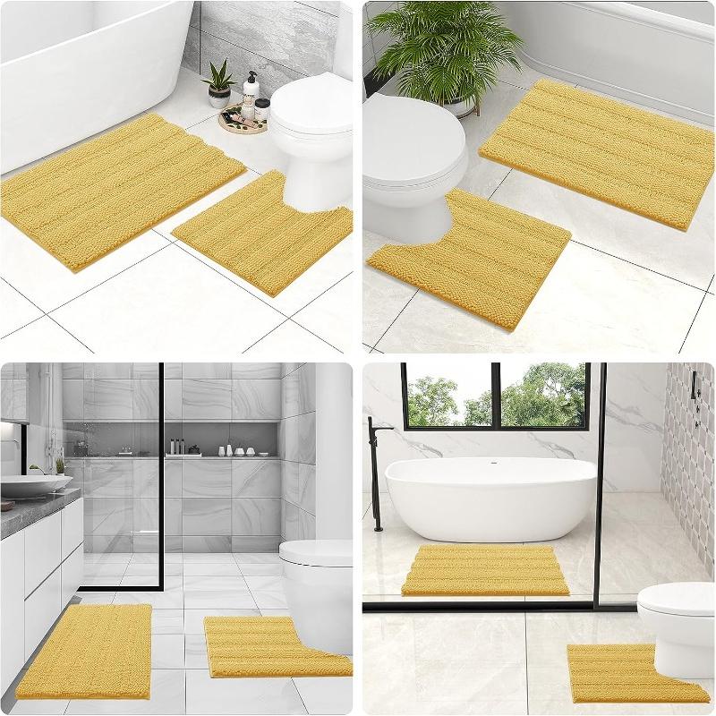Toilettenvorleger mit Chenille-Streifen, U-förmiger, saugfähiger Badezimmerteppich, rutschfester Plüsch-Badezimmerteppich, maschinenwaschbare, konturierte Badematte für den Toilettenboden