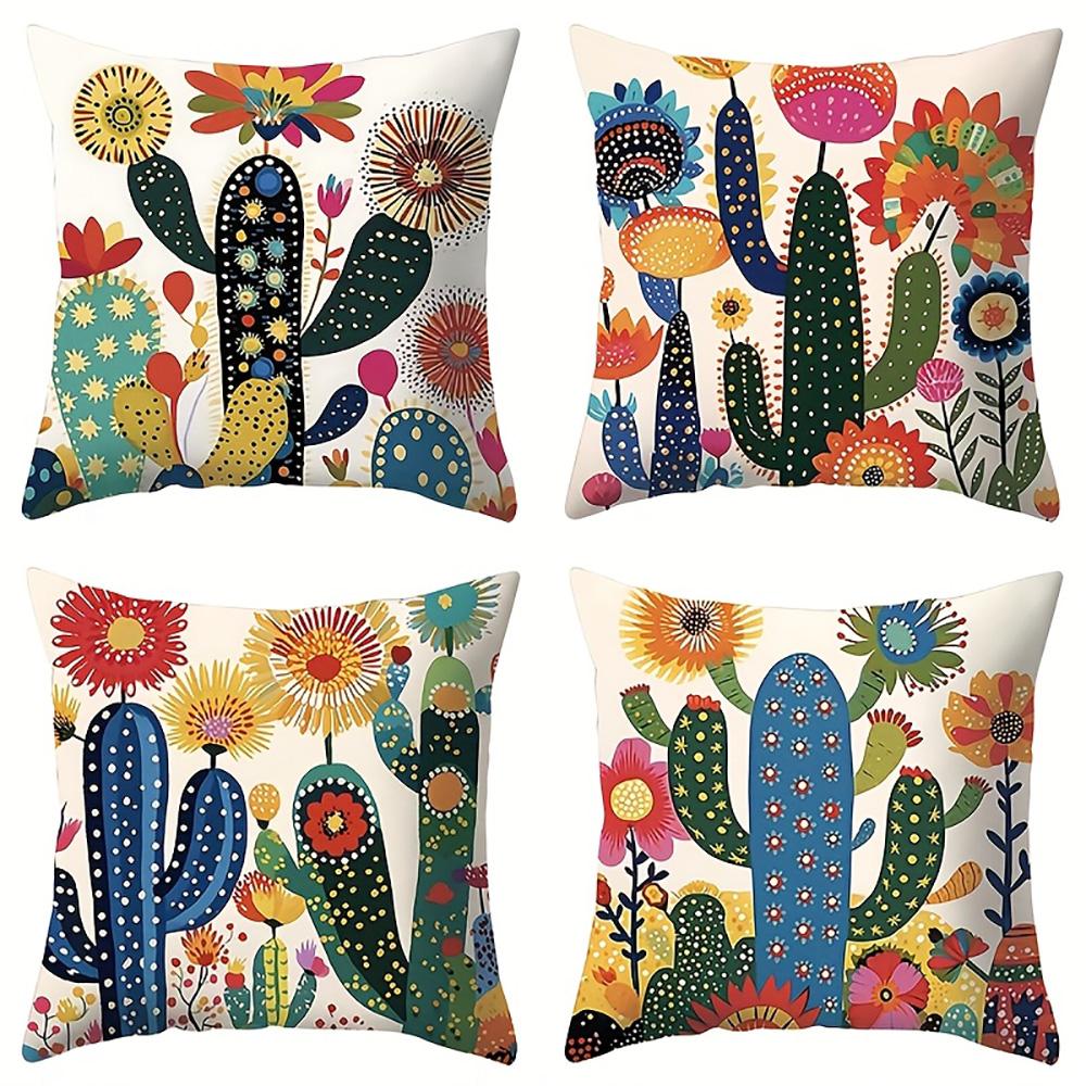 1/4pcs Colorful Cactus and Flower Patterned Pillowcases Sofa Cushion Cover Home Bedroom Room Decoration