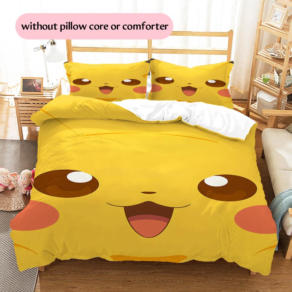 Pikachu Pokémon Pattern Bedding Home Decoration Birthday Gift (1 * Duvet Cover + 2 * Pillowcase, Without Core)