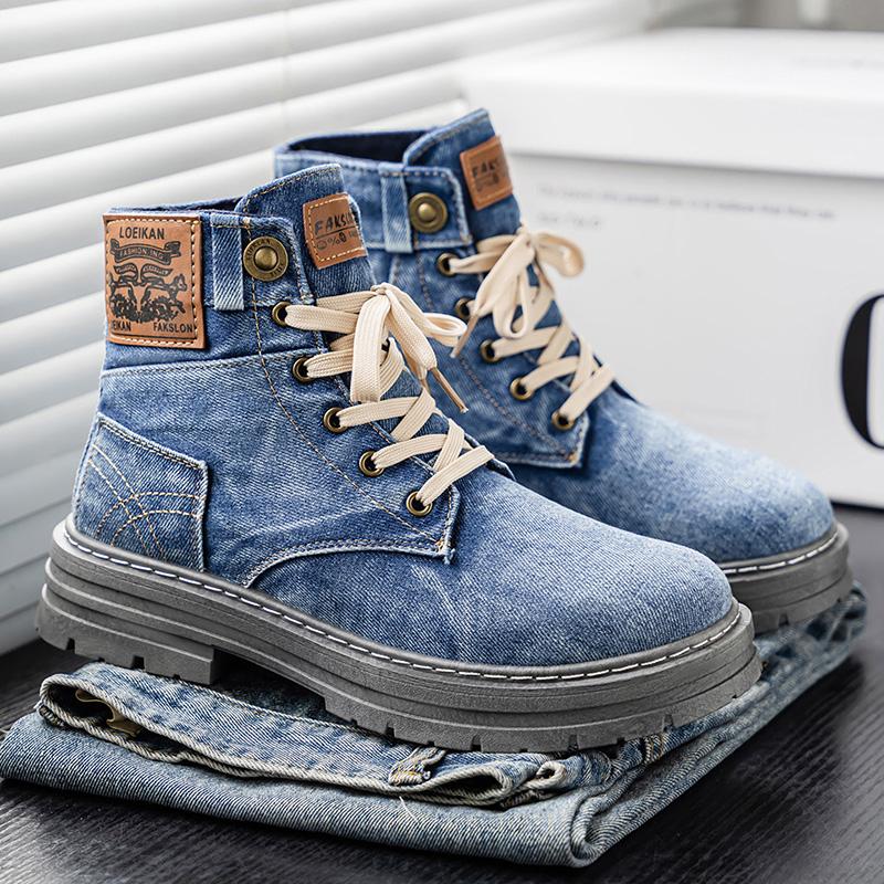 Men's High-top Denim Boots,Casual Sports Shoes, Trendy and Fashionable Men's Boots, Street Fashion Walking Boots and Men's Boots