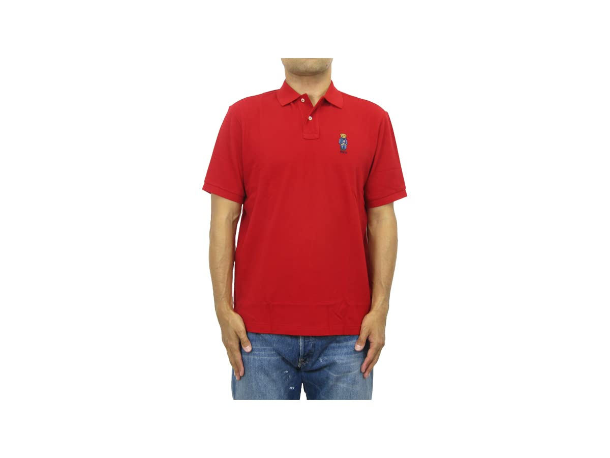 

Polo Ralph Lauren Short Sleeve Classic Fit Pique Polo Bear Embroidered Polo Men s Shirt, 0105864-S-RED(DENIM) [Used]