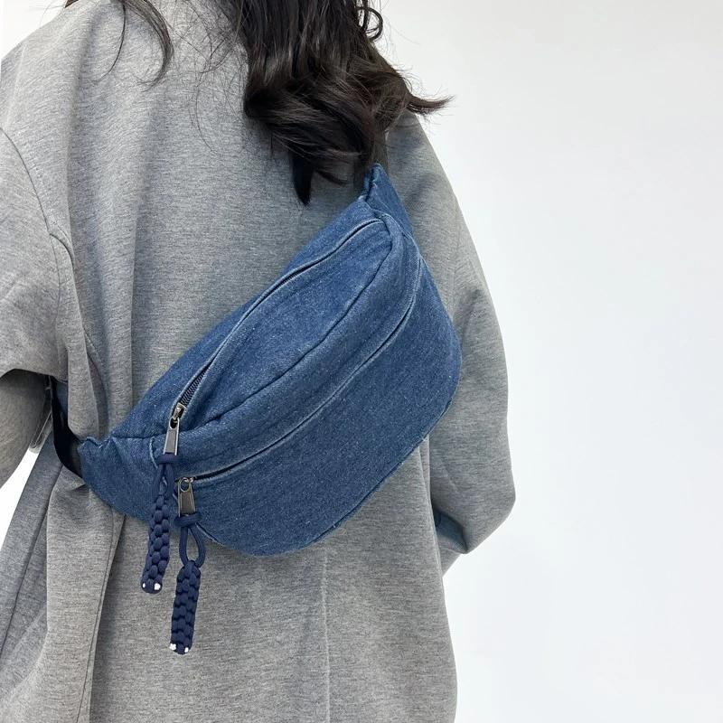 Zippered Waist Bag for Ladies  High-quality Denim Bags  Pendular and Leisure  Versatile and Leisure