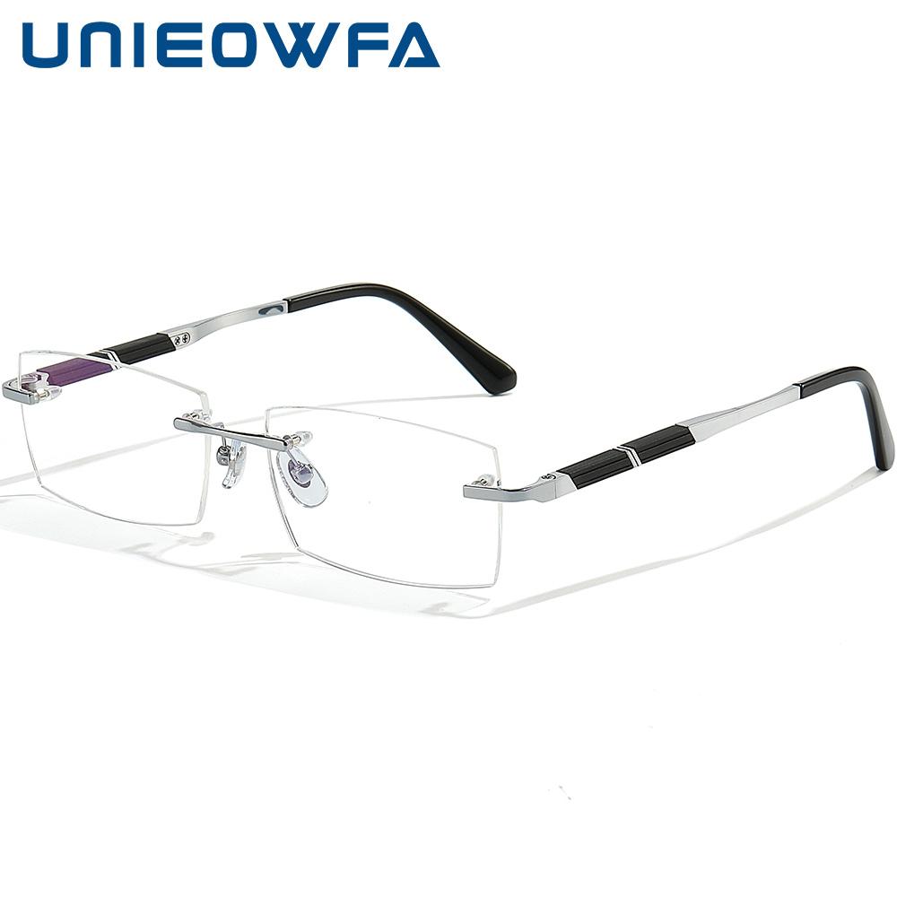 

UNIEOWFA Чистый титан без оправы оптические очки оправа мужские очки по рецепту оправа мужские близорукость прямоугольные очки бренд 2024