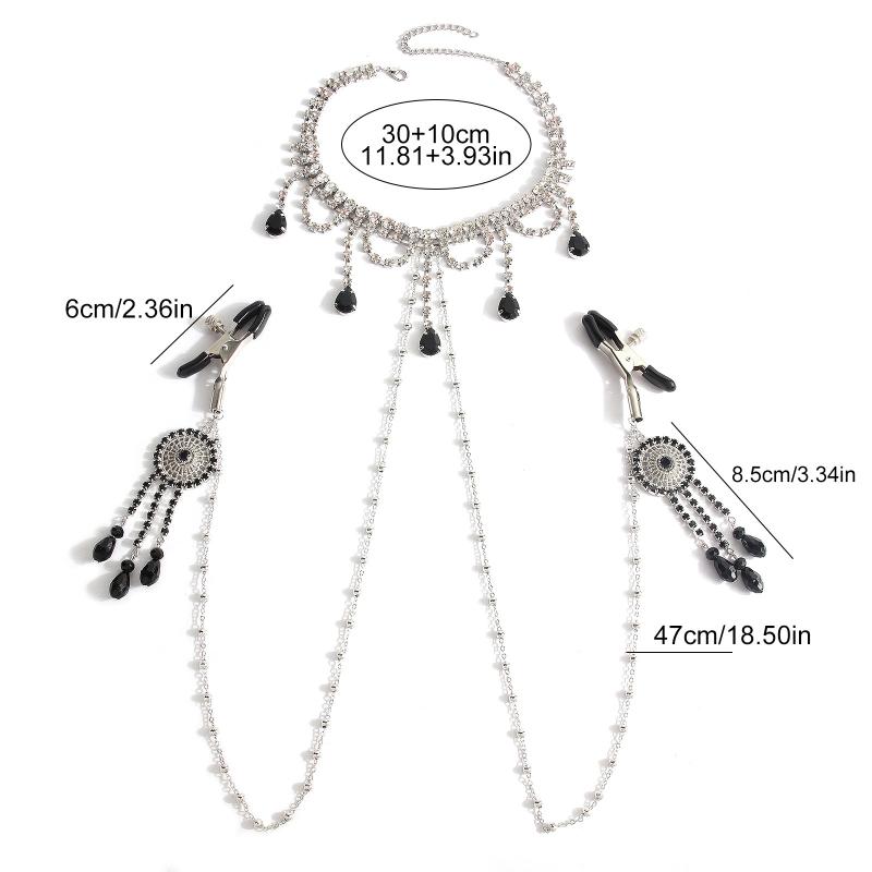 Luxury Rhinestone Milk Ring Breast Chain Women Sexy Spicy Metal Bead Chain Milk Clip Body Chain Adult Erotic Accessories