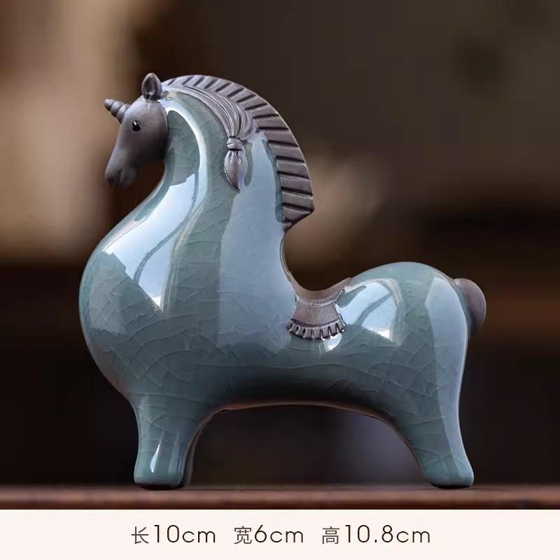 Chinese Style Ge Kiln Horse Decoration Piece, Ceramic Animal, Wild, Creative Home, Living Room, Tea Ceremony, New