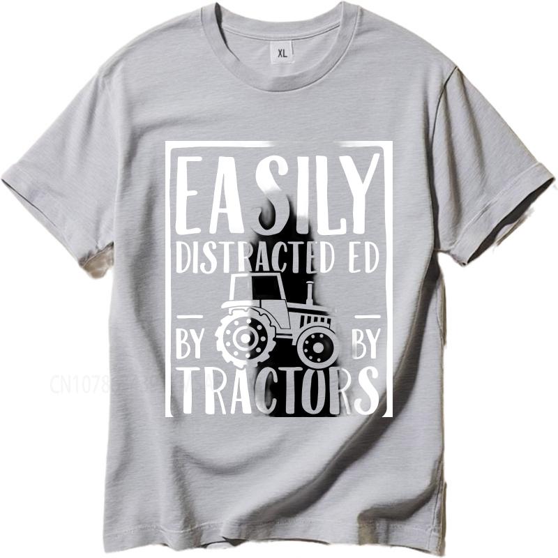 Black Summer For Him T Shirt Easily Distracted By Tractors Short Sleeve Breathable ONeck Tshirt Summer Cotton Men Tshirt