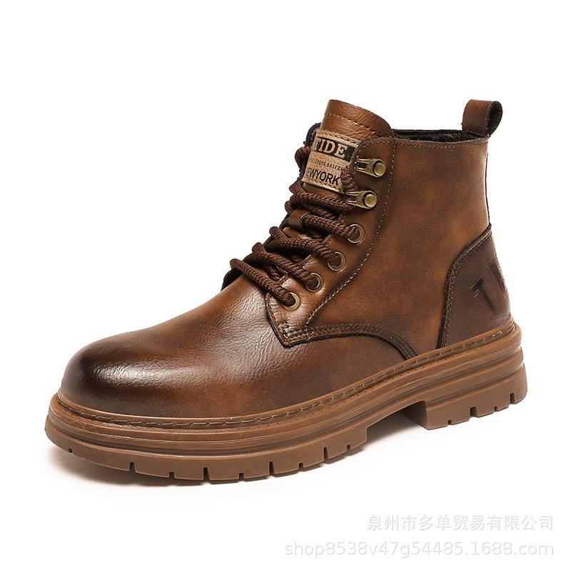 

Martin boots autumn mid-top thick-soled leather soft-soled shoes non-slip, wear-resistant and comfortable winter velvet 39 темно-коричневого