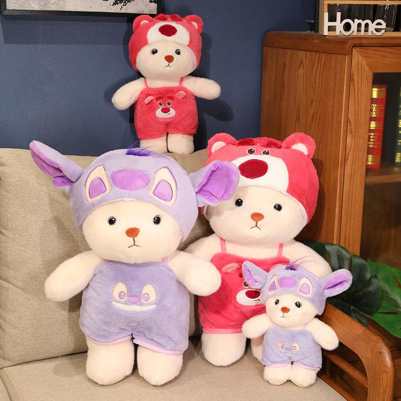 Verwandeltes Bären-Stofftier in Dinosaurier und Kaninchenpuppe für Kinder, Beruhigendes Kuscheltier-Geschenk für Mädchen