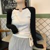Designed Contrasting Color Half-open Collar Slim Fit Long-sleeved T-shirt Women's Early Autumn New Versatile Student Tops