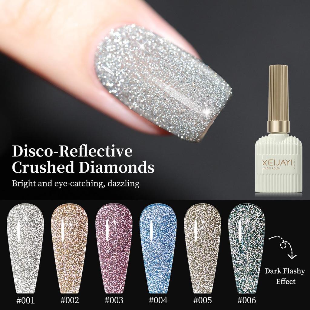 Reflective Disco Diamond Gel Polish 2025: Starlight Silver Nail Set