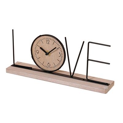Decorazione per orologio da tavolo, lettera in metallo, base in legno, senza ticchettio, silenzioso, a batteria, per casa, ufficio, soggiorno, LOVE HOME, orologio analogico digitale