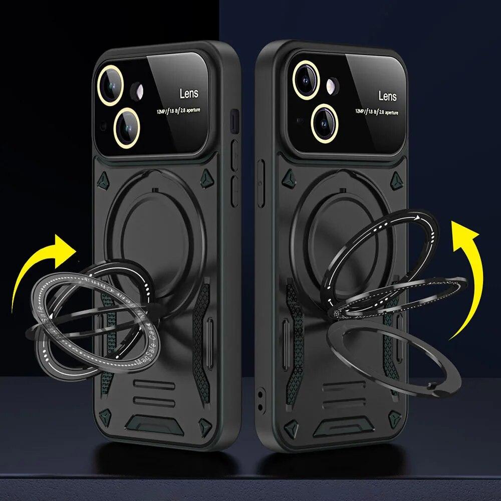 Magnetický 360° otočný držák na telefon Pouzdro na telefon pro POCO X6 Pro POCO M6 Pro 4G M5S C65 X5 Pro X4 X3 Kovové brnění odolné proti nárazu bezdrátové nabíjení Černý kryt