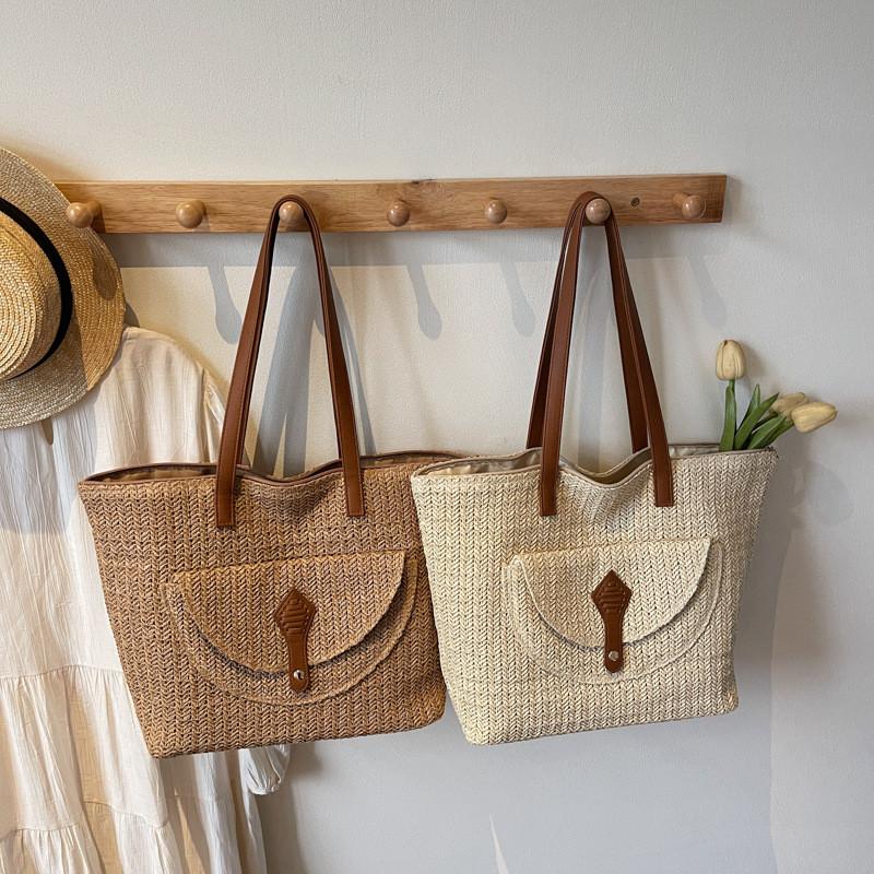 Minimalist Woven Straw Bag For Summer Beach Vacation With Large Capacity For Women