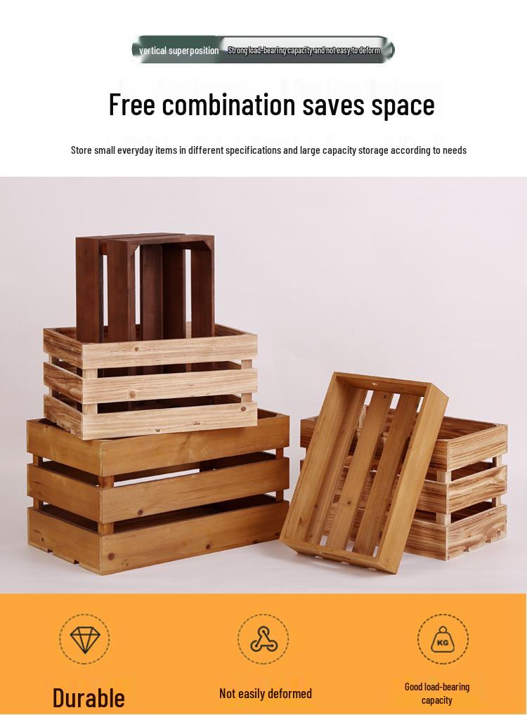 Caixa de Exibição e Armazenamento com Ripas de Madeira Maciça para Decoração e Adereços de Fotografia