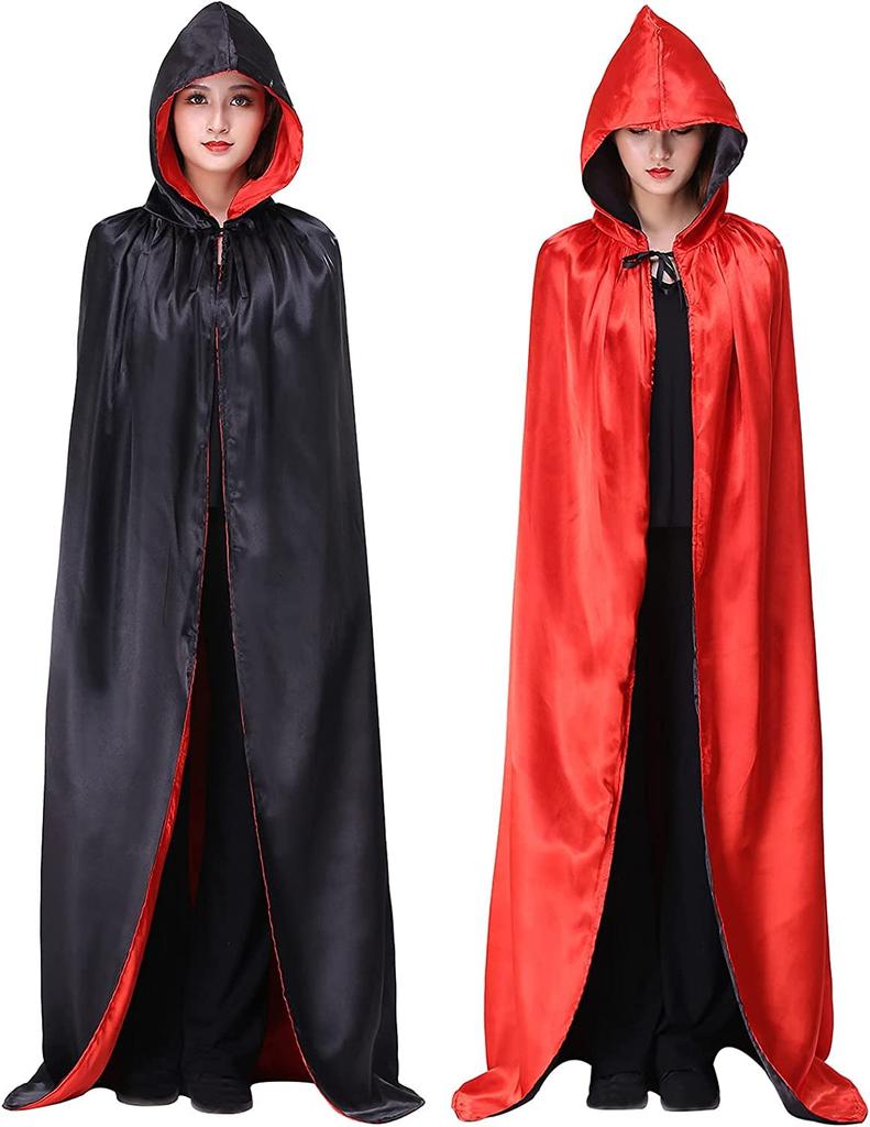 JUTOSU Halloween Cape, Dracula Style, for Kids and Adults, Makeup Costume Prop, Devil, Vampire, Wizard, Red and Black Reversible, Unisex Cape Robe,