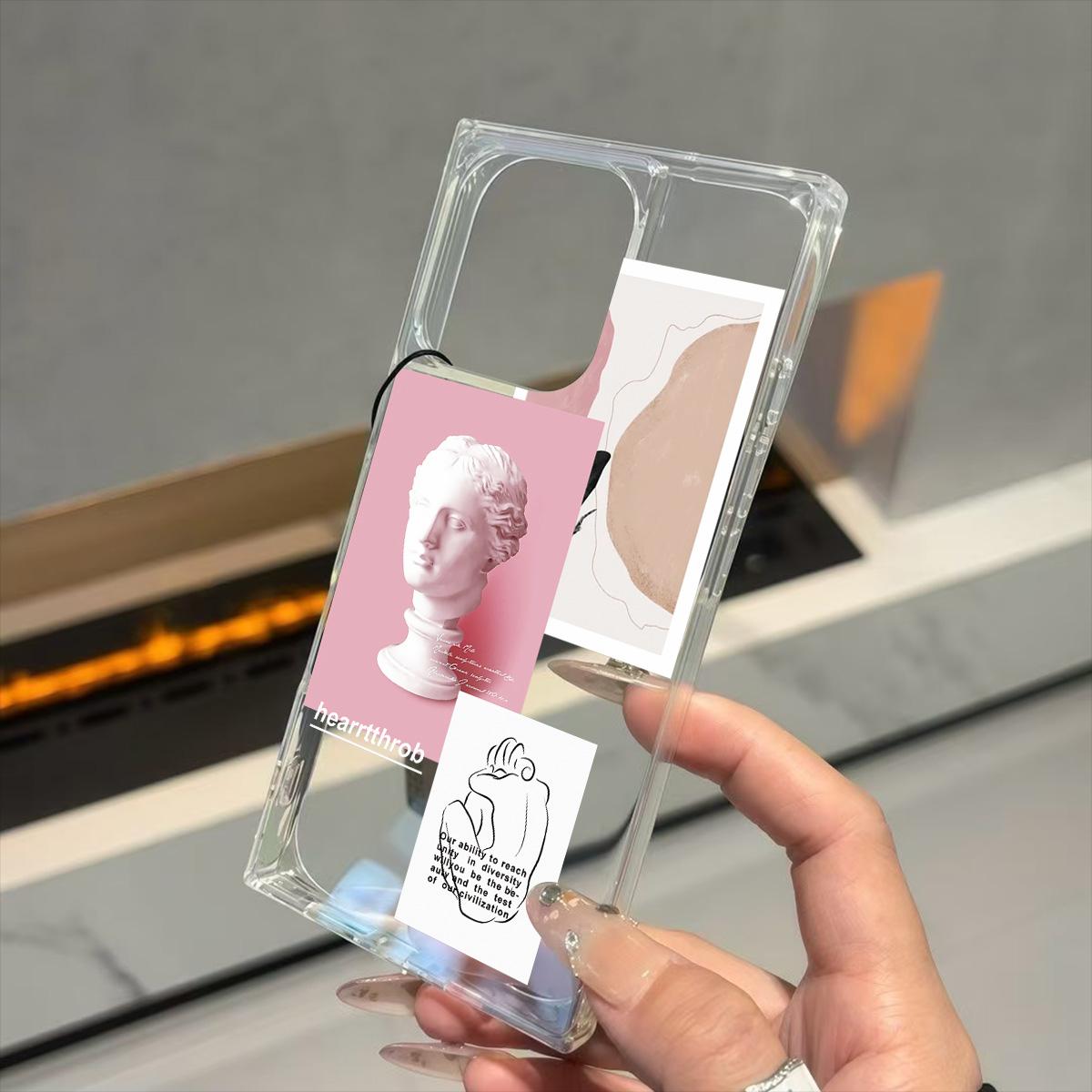 

Прозрачный квадратный чехол-трубка для защиты iPhone 12 11 14 Pro Max 16 ProMax 15 Plus 13, защита от окисления, чехол с рисунком статуи iphone 16 ProMax