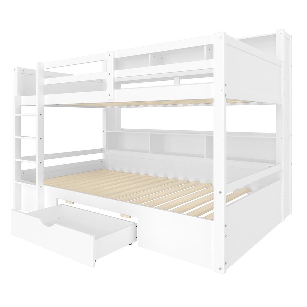 =(WX000708AAK)Etagenbetten, 90x200cm(90x200cm) Einzelbetten, Kinderbetten, Etagenbetten, mit Schubladen, mit Staufächern, ohne Matratze, weiß