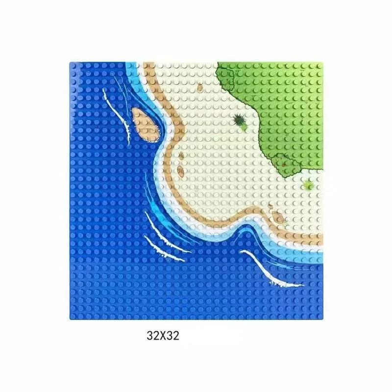 Plaque de Base Briques de Construction 32x32 Points 25.5X25.5Cm Paysage Prairie Rivière, Cabane dans les Arbres Tropicale & Rue Ville Briques Jouets