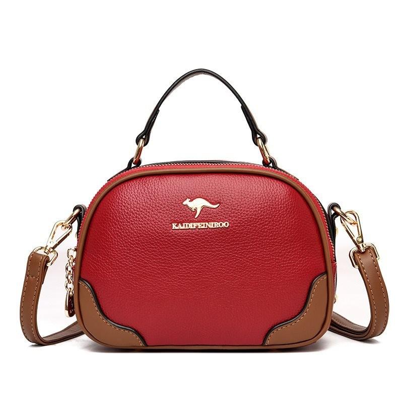 Fashionable Colorblock Double Layer 2023 New Cross-border Trendy Round Bag In Elegant Burgundy бордовый