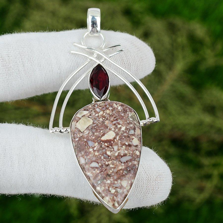 

Red Brecciated Mookaite Gemstone Amethyst 925 Sterling Silver Pendant Jewelry