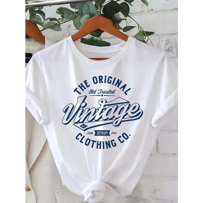 Taille européenne Femme T-shirt imprimé motif rétro 1997 | Haut décontracté ample à manches courtes et col rond, Chemise blanche d'été respirante