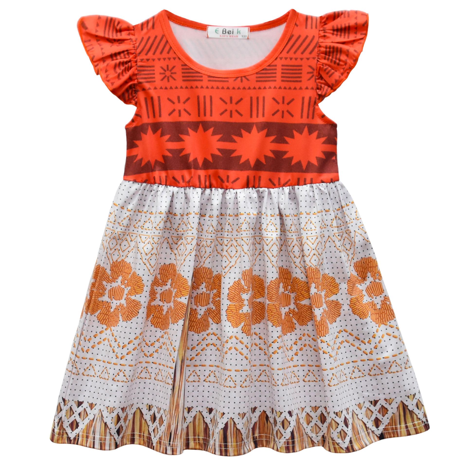 Костюмы с принтами Моаны, платья принцесс, платья с летящими рукавами, платья для девочек 90