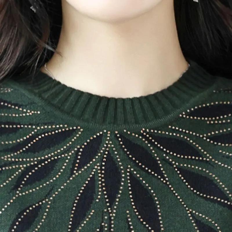 Dress for Woman Cotton Winter Warm Round Neck Long Sleeve Vintage Casual Printed Long Stretch Knit Sweater Dresses