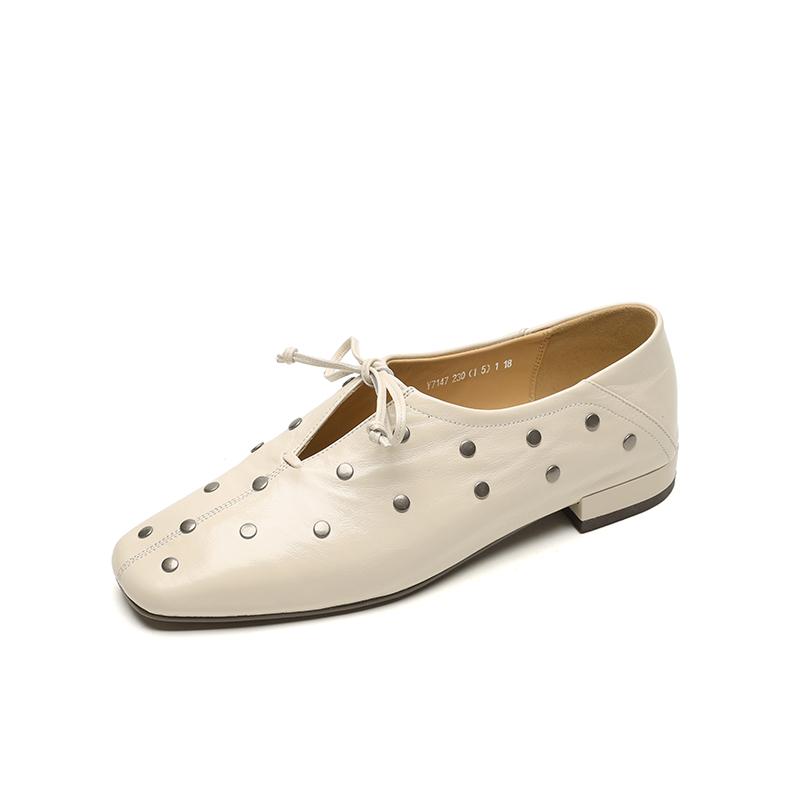 Fashion 2025 New Rivets Genuine Leather Retro Women Pumps Thick High Heels Spring Summer Lady Party Prom Shoes Woman Pumps Heels Women