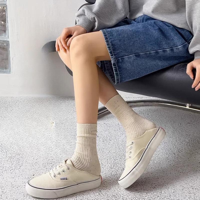 Women's Spring and Autumn Mid-calf Socks, Pure Cotton Trendy Pile Socks, Polka Dot Yarn Postpartum Socks