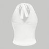 Women’s Halter Neck Backless V Neck Sleeveless Tank Top with Ruched Detailing and Fitted Waist for Casual and Daily Wear