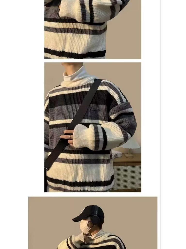 Men's Retro Striped Knit Sweater - Autumn/Winter Collection
