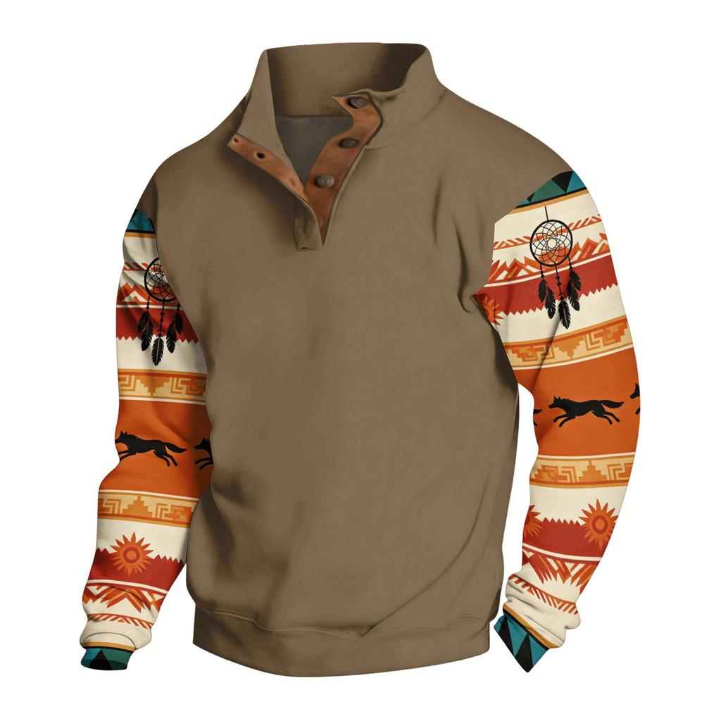 Men's Print Western Hoodie Long Sleeve Pullover Sweatshirt Casual