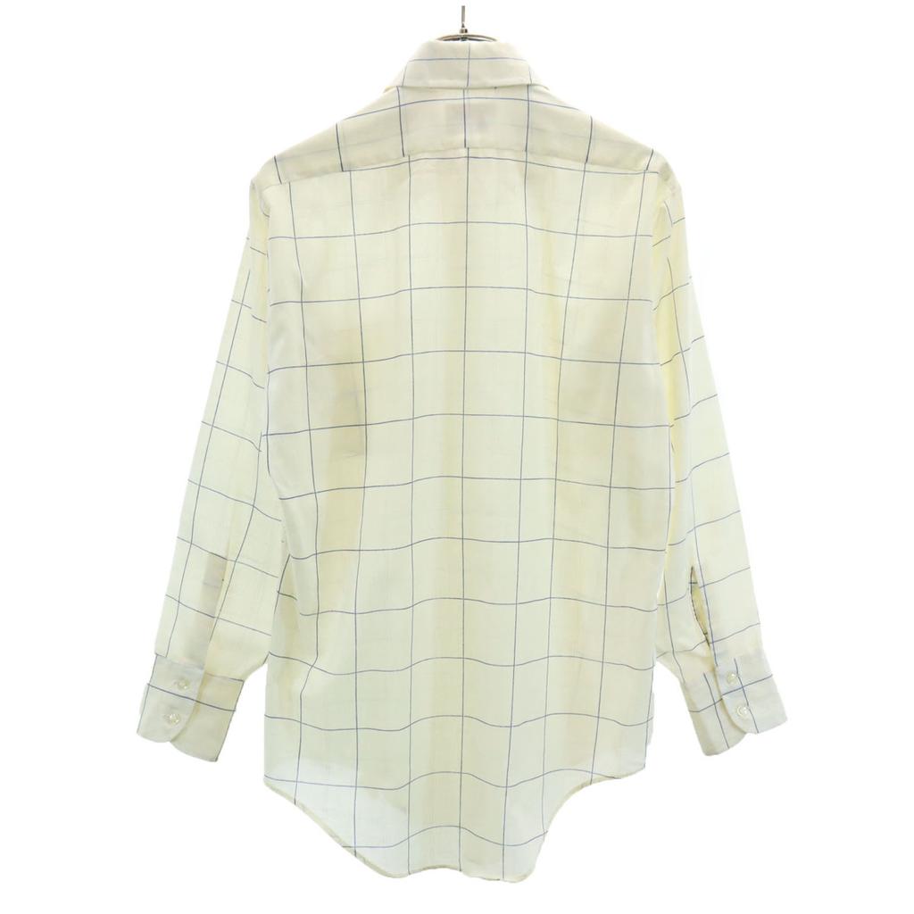 ARROW 70s vintage Window pen check Long sleeve shirt 32 Light yellow Men's Used