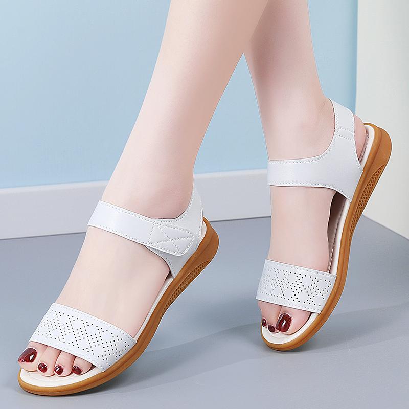 Women Black Sandals Summer White Dressy Open Toe Casual Flats Sandals Plus Size
