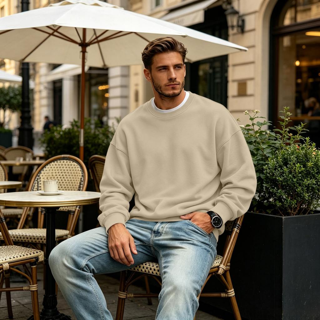 Men's Lined Crewneck Long Sleeve Sweatshirt Casual Loose Fit Pullover for Fall Winter
