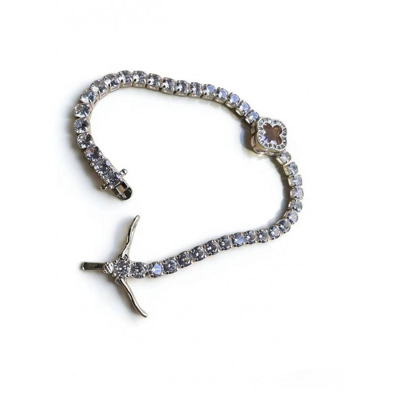 Silver-Plated Four-Leaf Clover Zircon Bracelet - Exquisite Handcrafted Jewelry