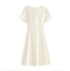 V-Neck Rhinestone Short Sleeve Dress - French Style, High-Quality Women's Summer Fashion
