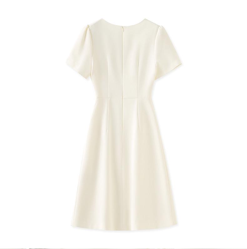 V-Neck Rhinestone Short Sleeve Dress - French Style, High-Quality Women's Summer Fashion