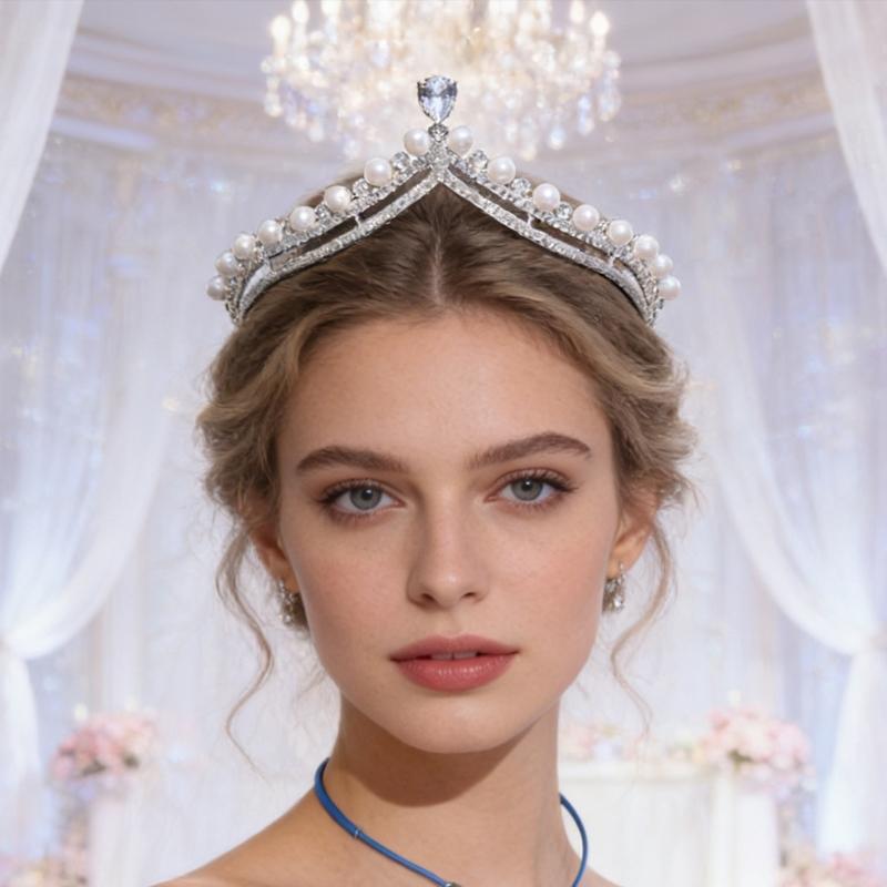Elegant Pearls Crowned Headband For Weddings Parties And Event Sparkling Rhinestones Metal Construction Headdress