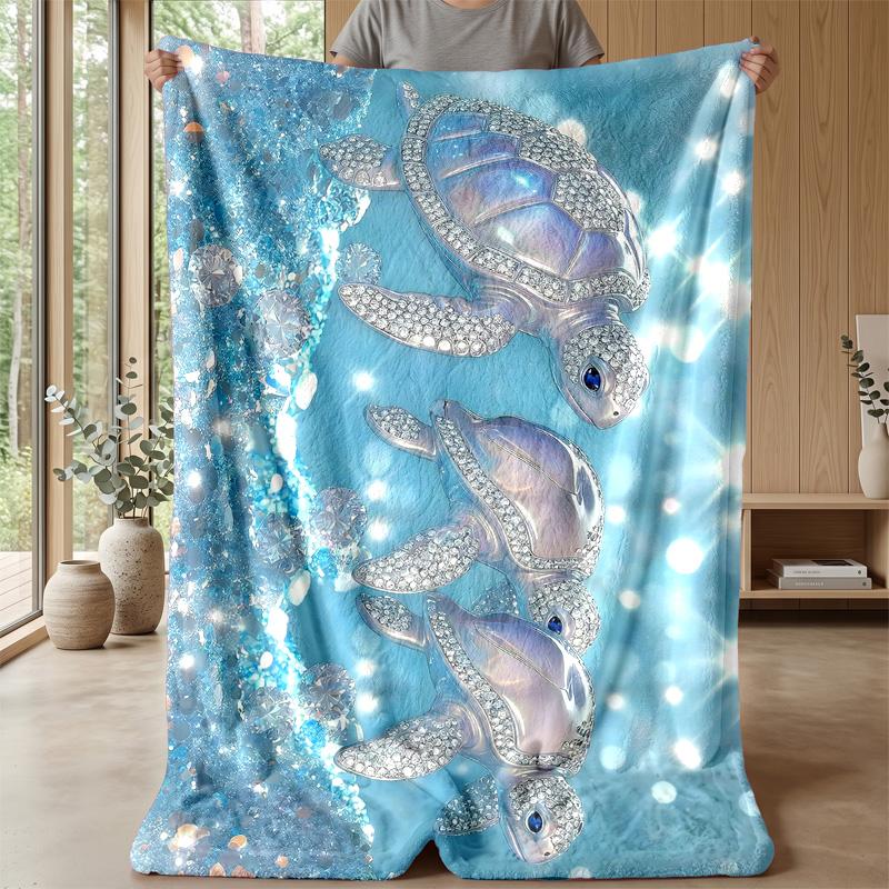 Oceanic Turtle Journey Theme Blanket Lightweight Warm Flannel Blanket Decorative Throw Blanket for Home Decoration