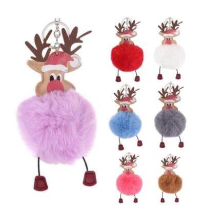 Rabbit Fur Ball Keychain Bag Plush Car Key Ring Charm Christmas Santa Claus Pendant Christmas Gift