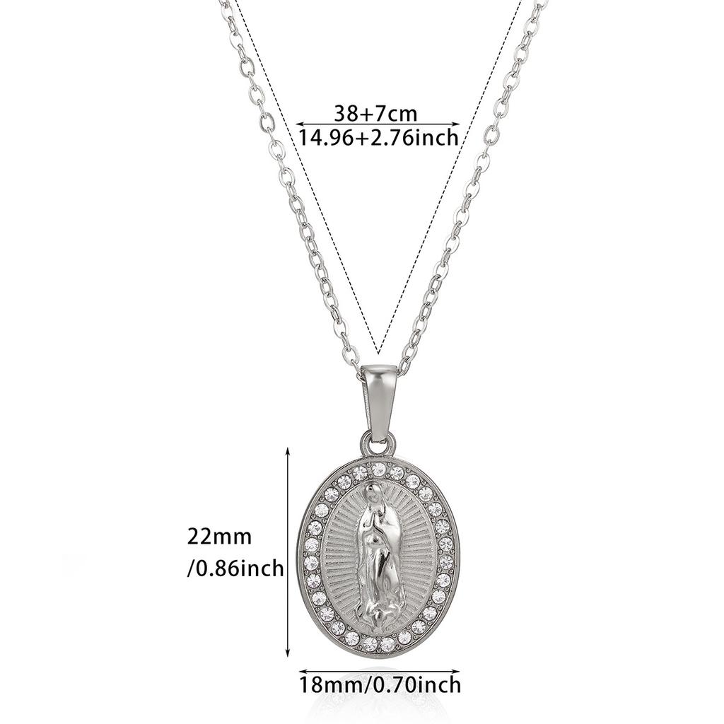 Virgin Mary Pendant With Diamonds Necklace For Women Gold Color Medal Charm Stainless Steel Religious Punk Jewelry Easter Gift